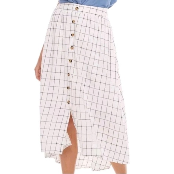 Sonoma Goods For Life Dresses & Skirts - New SONOMA XL LINEN Pull On Button Up Lined White Navy Women's Hi Low Midi Skirt